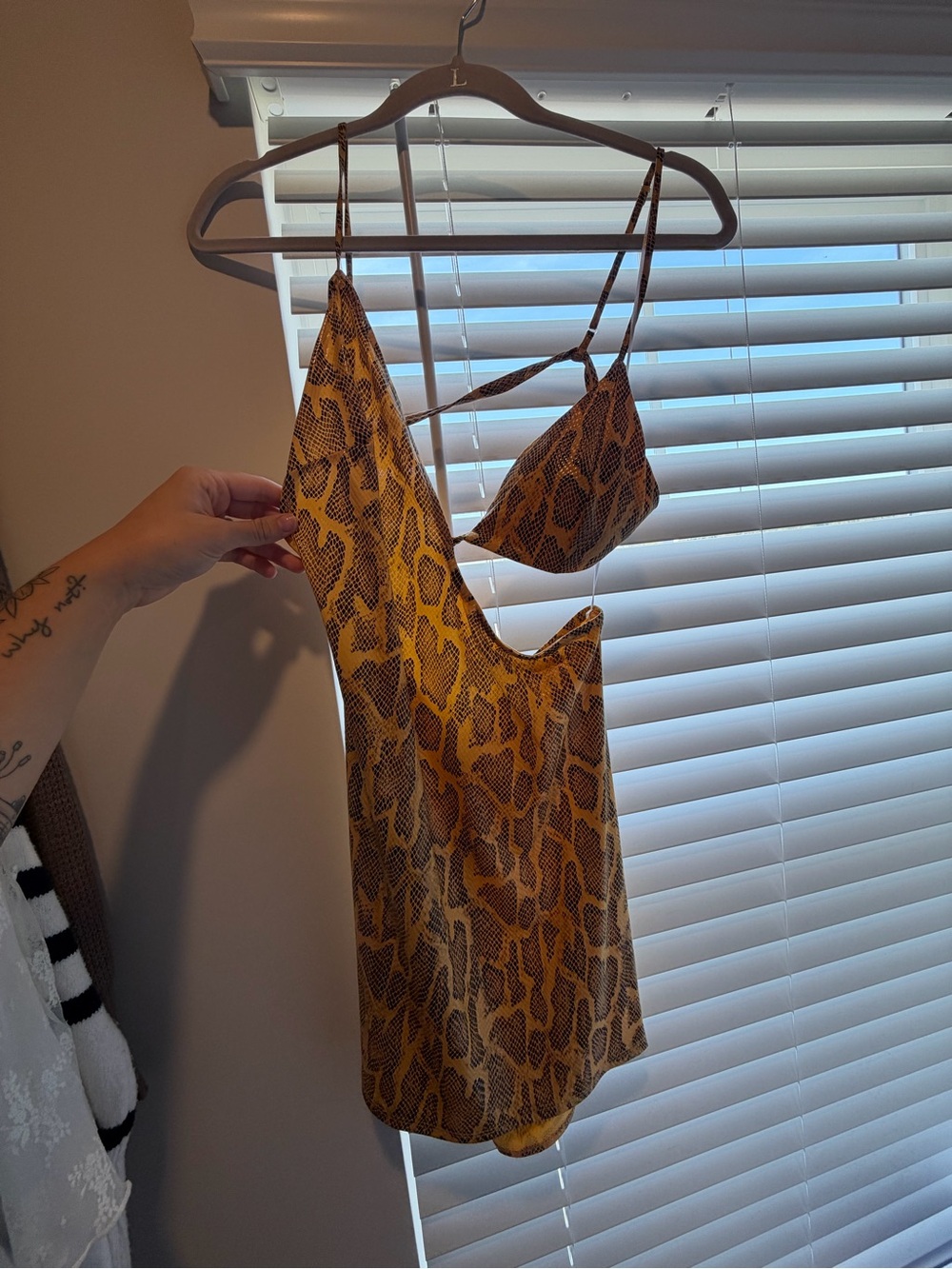 Necessary Clothing Yellow Snake-Print One-Shoulder Dress